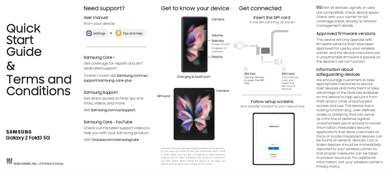 Image de la première page du manuel de l'appareil Galaxy Z Fold 3 5G