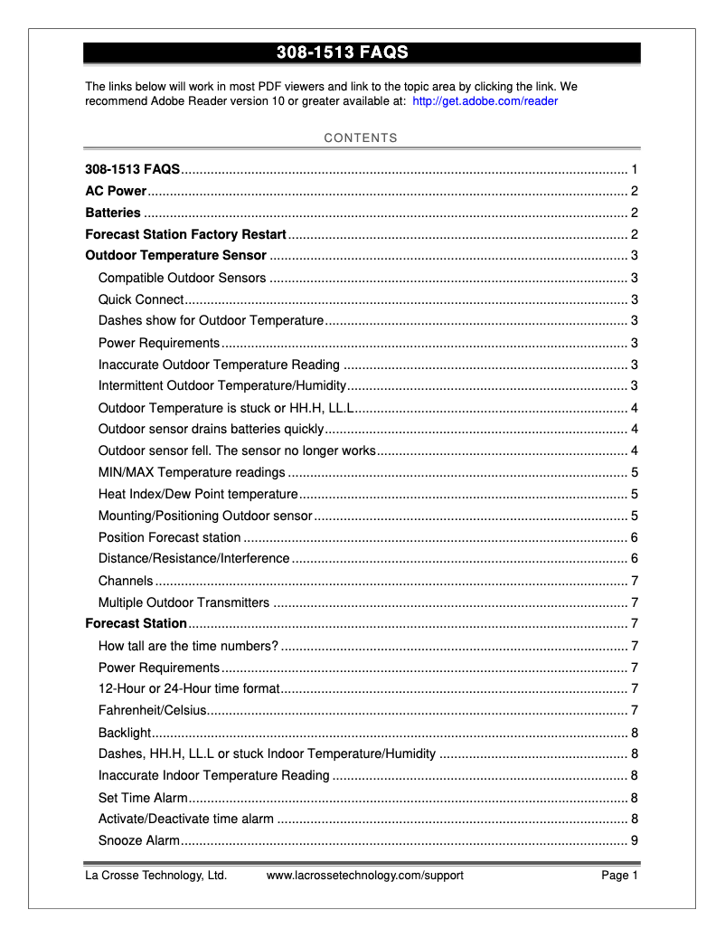 Page n°1 - FAQ La Crosse Technology 308-1513