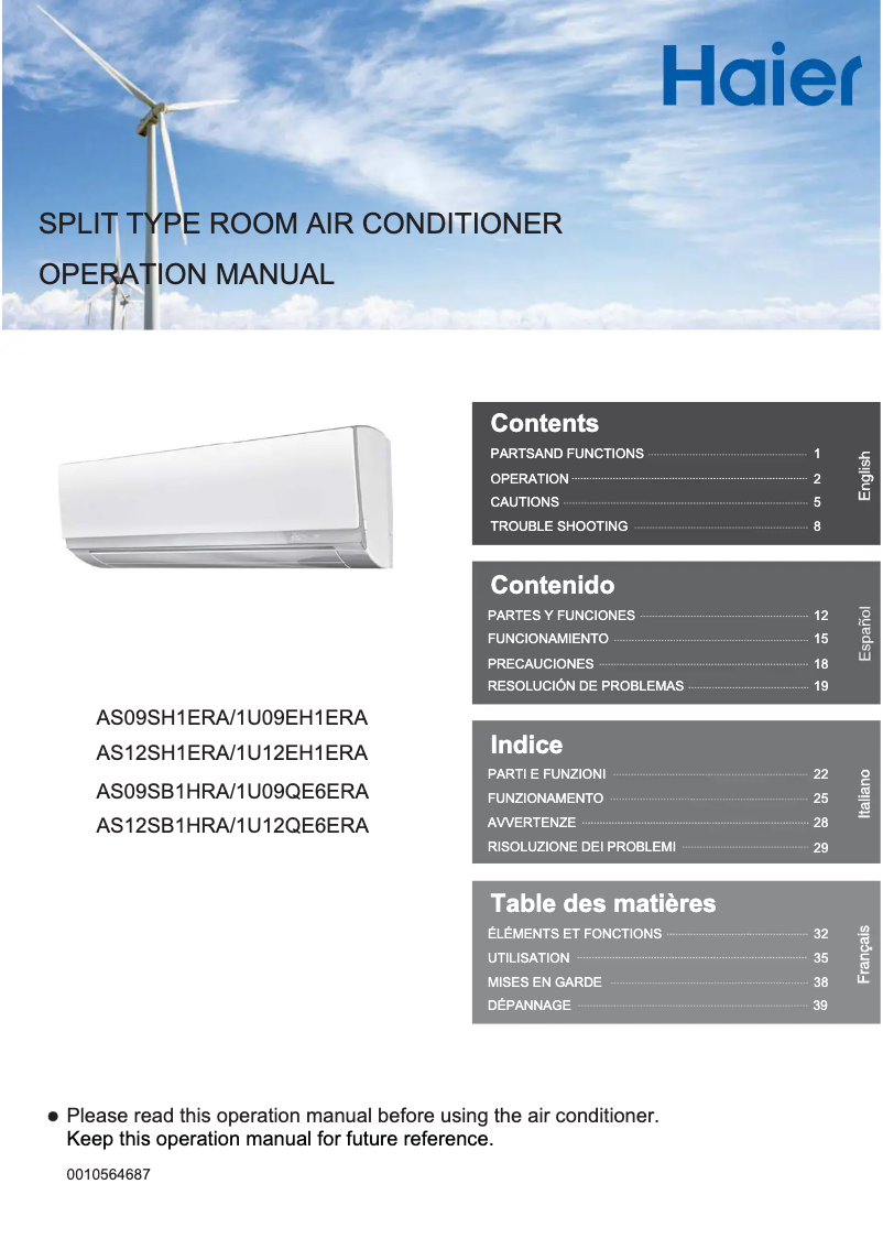 Image de la première page du manuel de l'appareil 1U09EH1ERA