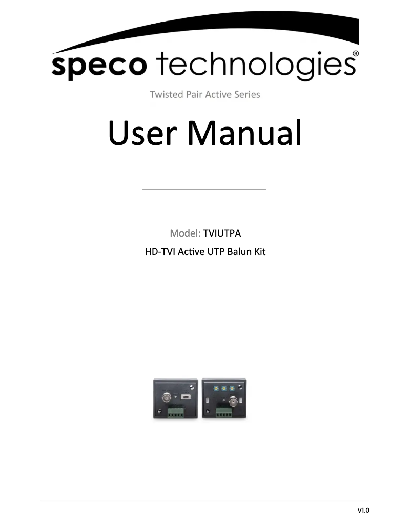 Page 1 de la notice Manuel utilisateur Speco Technologies TVIUTPA