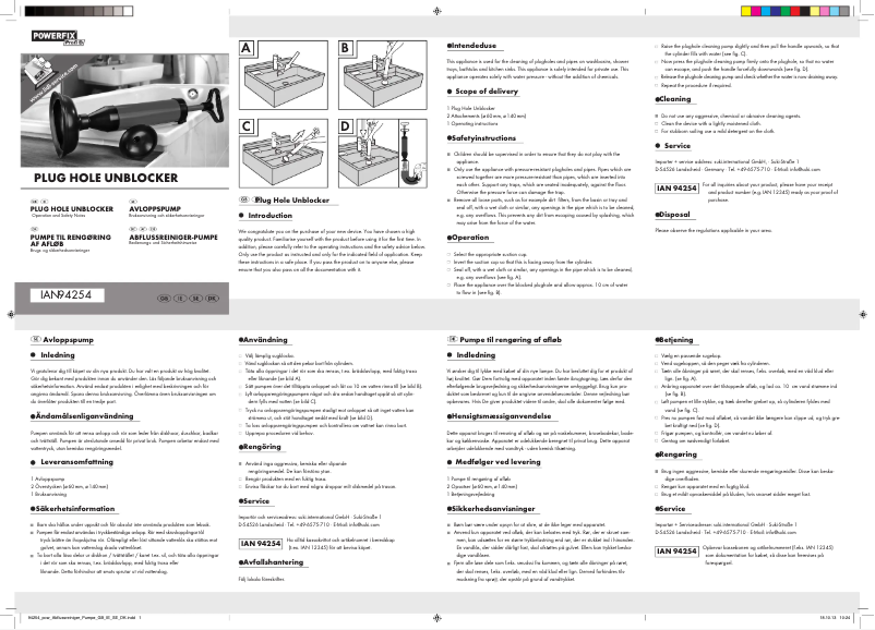 Page n°1 - Manuel utilisateur Powerfix IAN 94254