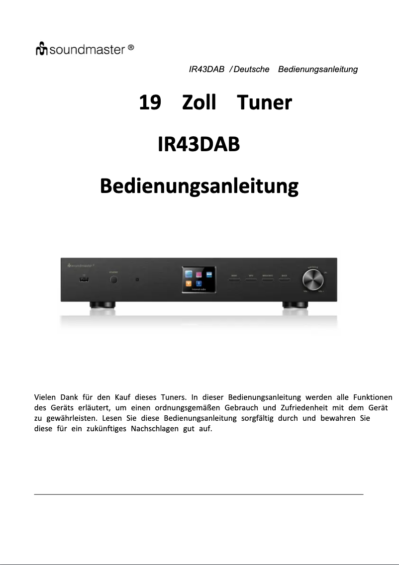 Image de la première page du manuel de l'appareil IR43DAB