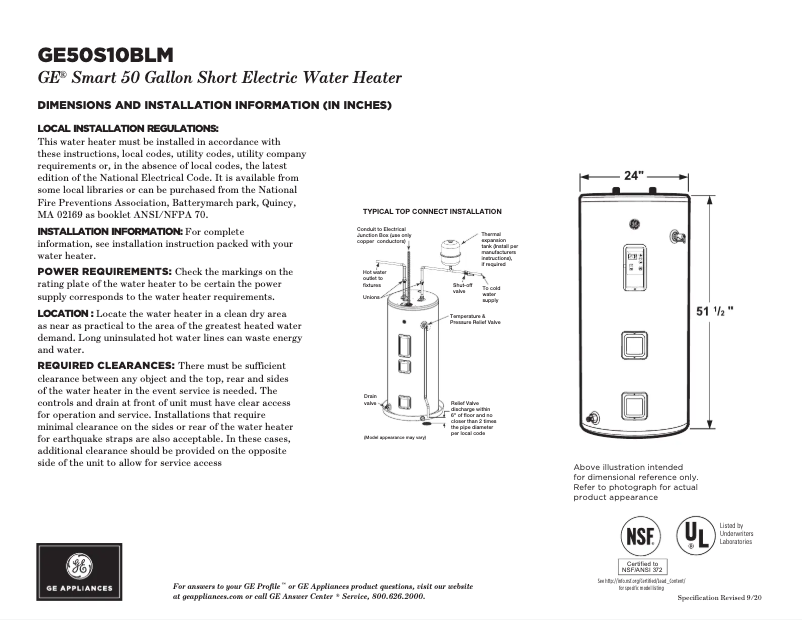 Page 1 de la notice Fiche technique GE GE50S10BLM