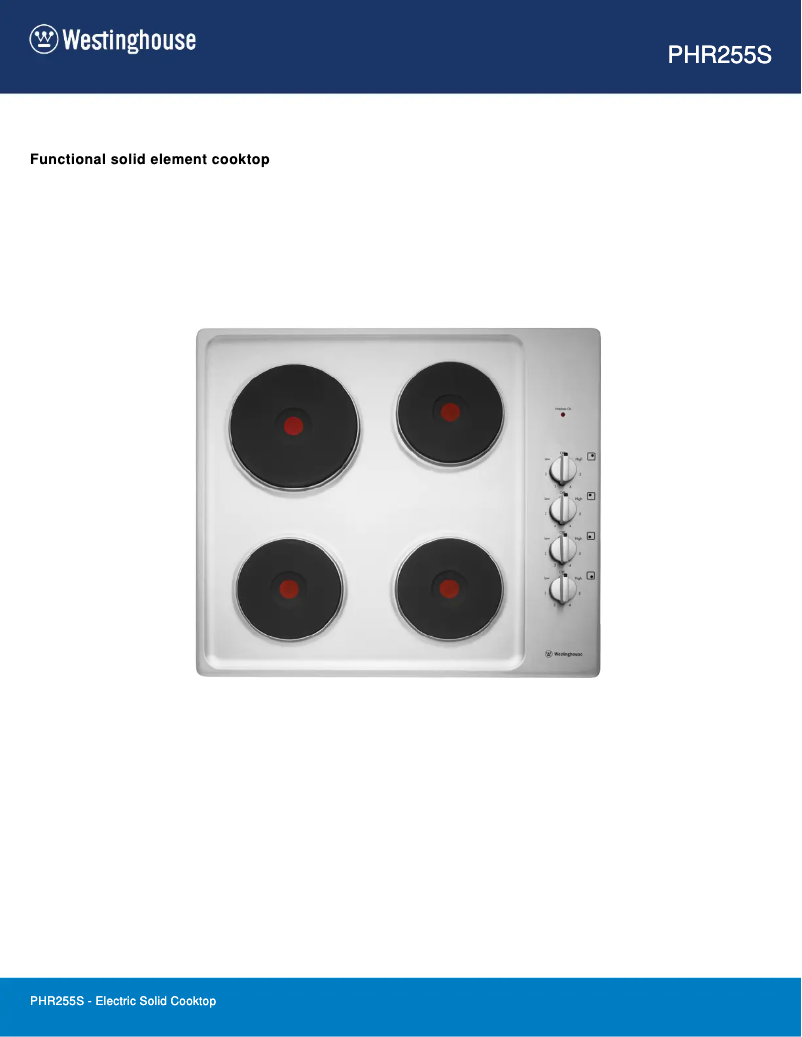 Page 1 de la notice Fiche technique Westinghouse PHR255S