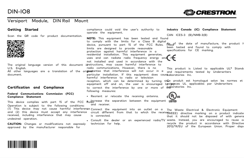 Image de la première page du manuel de l'appareil DIN-IO8