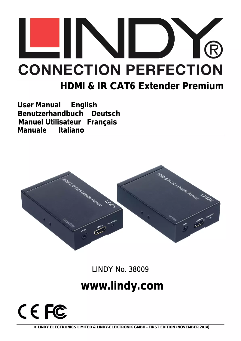 Page 1 of the manual User Manual Lindy HDMI & IR CAT6 Extender Premium 38009