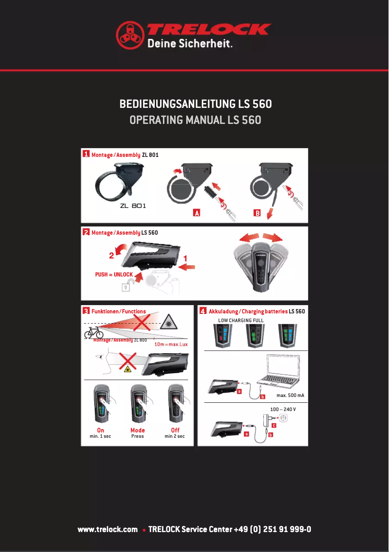 Page 1 de la notice Manuel utilisateur Trelock LS 560