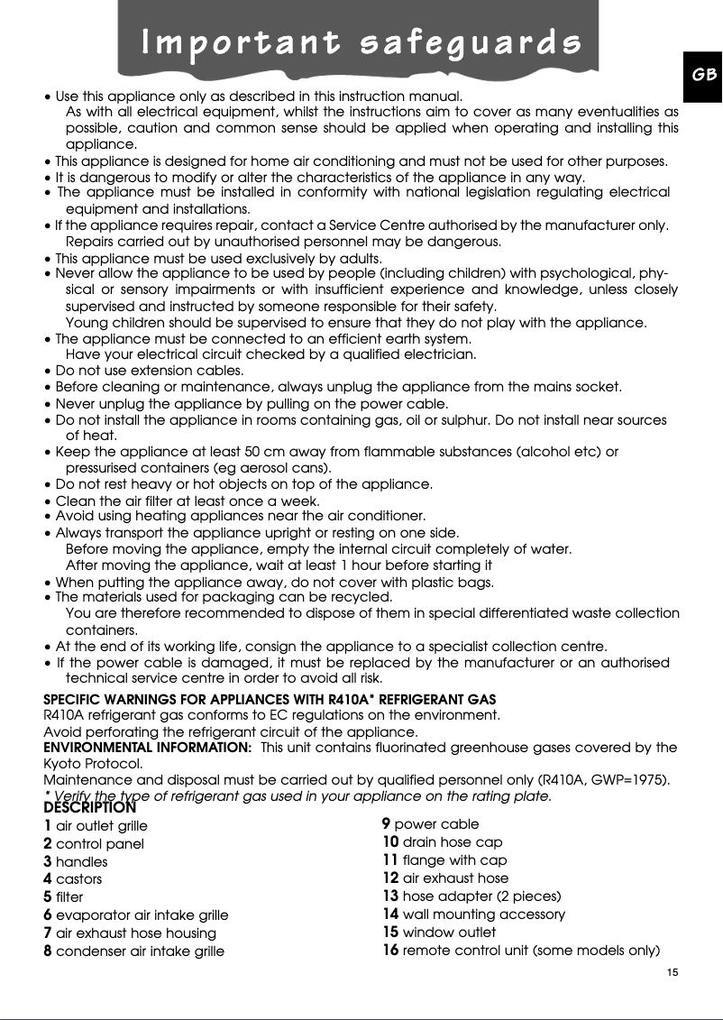 Page 1 de la notice Manuel utilisateur DeLonghi PAC N86