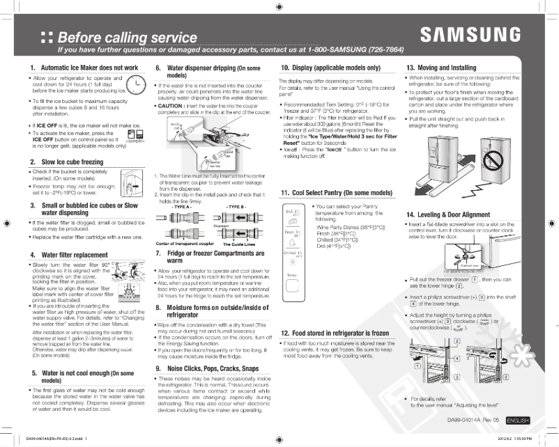 Page 1 de la notice Manuel utilisateur Samsung RF261BEAESG