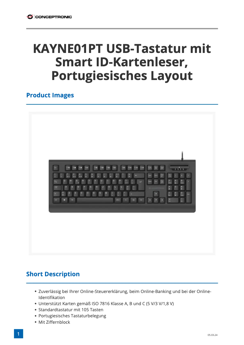 Page n°1 - Fiche technique Conceptronic KAYNE01PT
