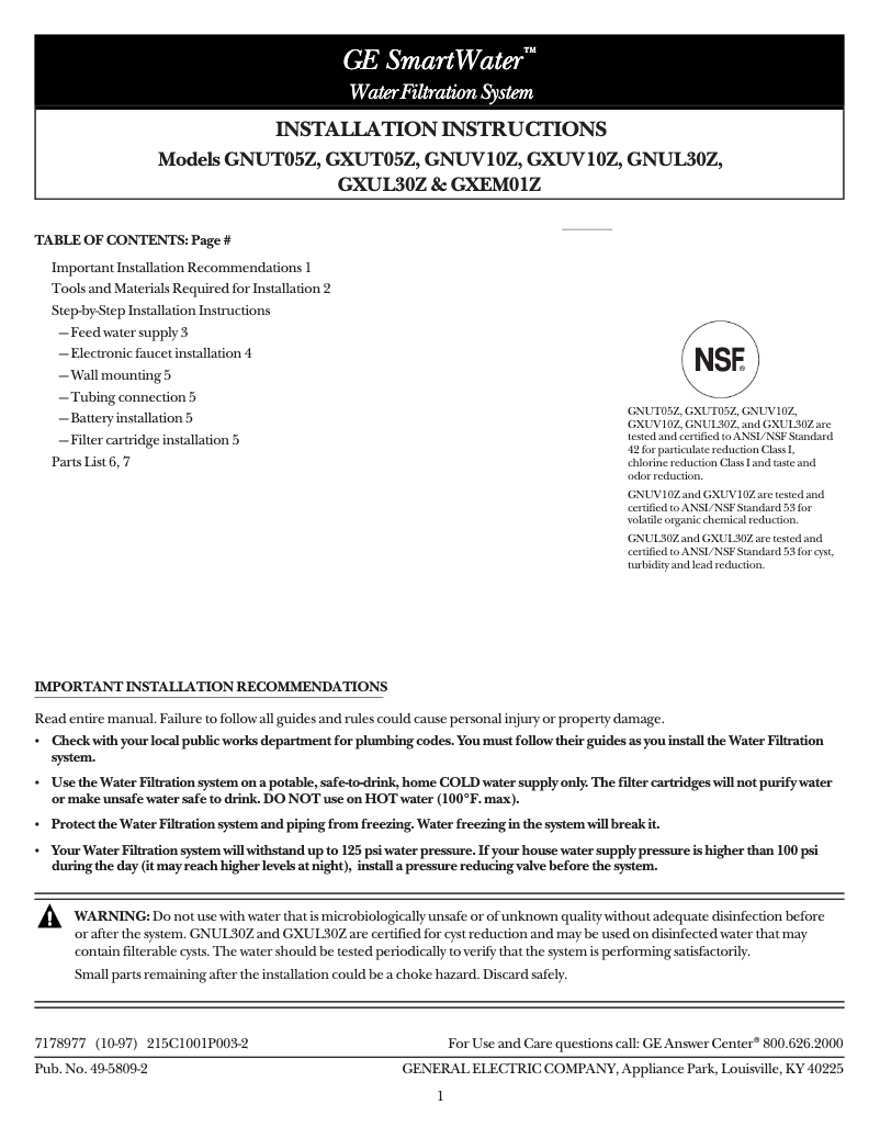 Page 1 de la notice Guide d'installation GE GXEM01Z