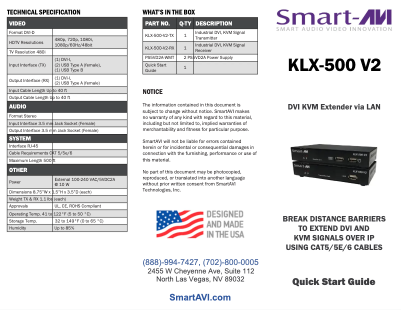 Page n°1 - Manuel utilisateur Smart-AVI KLX-500-V2