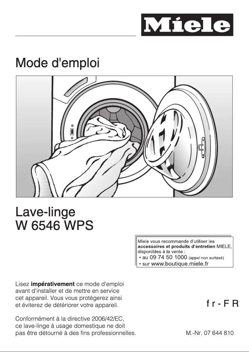 Page n°1 - Manuel utilisateur Miele W 6546 WPS