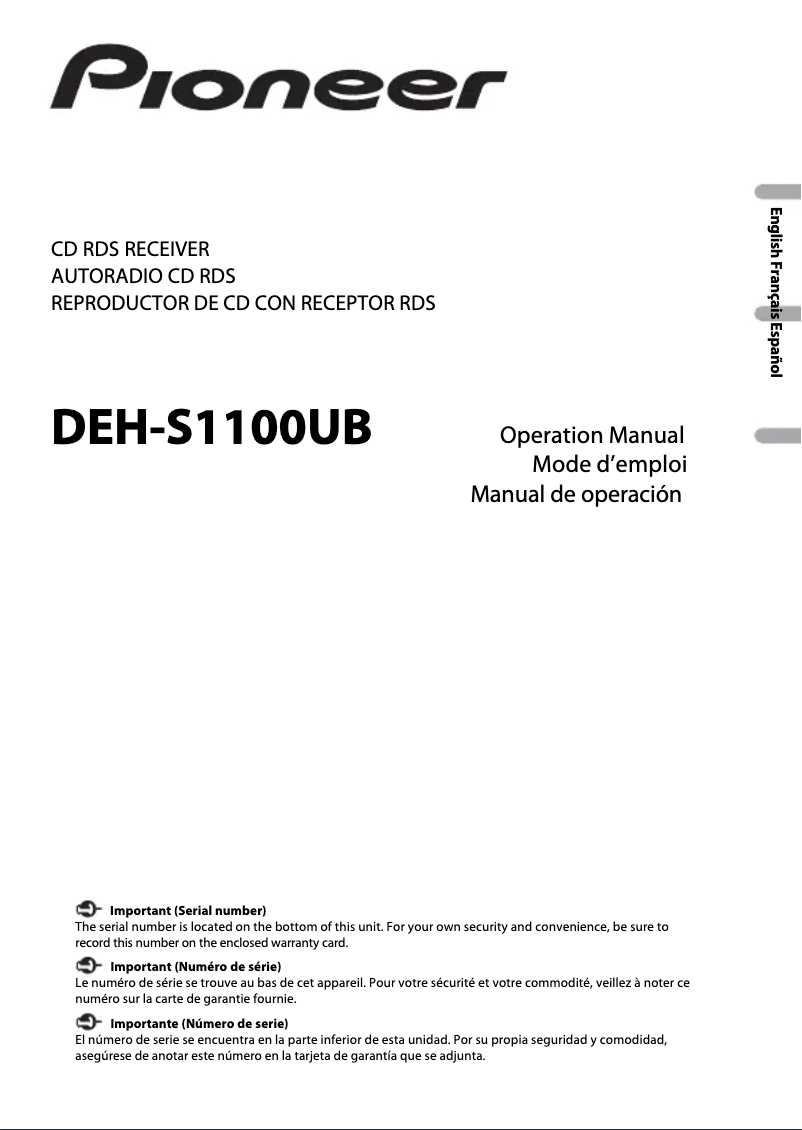 Image de la première page du manuel de l'appareil DEH-S1100UB