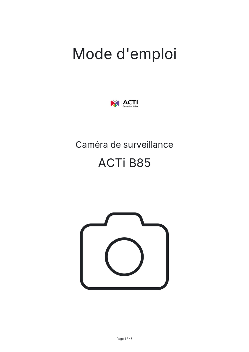 Page n°1 - Mode d'emploi ACTi B85
