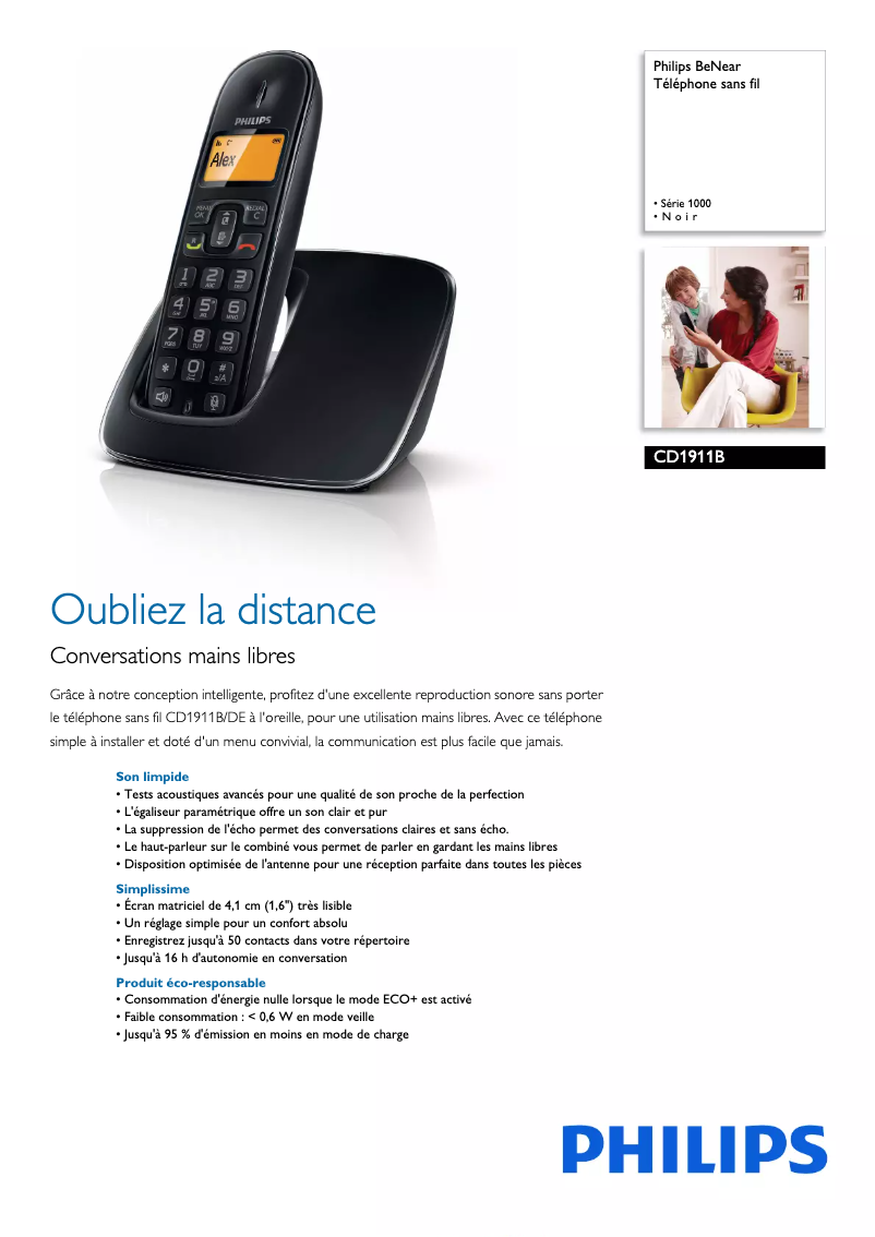 Página 1 del manual Ficha técnica Philips BeNear CD1911B