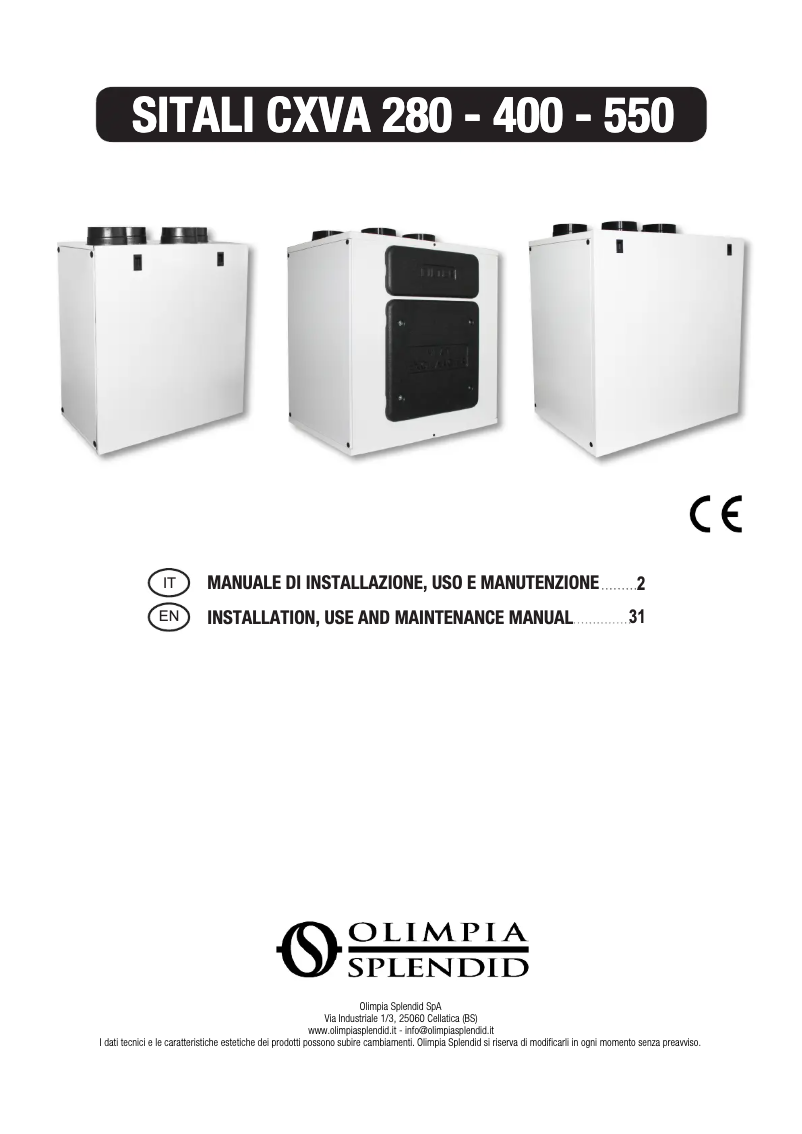 Page 1 de la notice Manuel utilisateur Olimpia Splendid Sitali CX 400