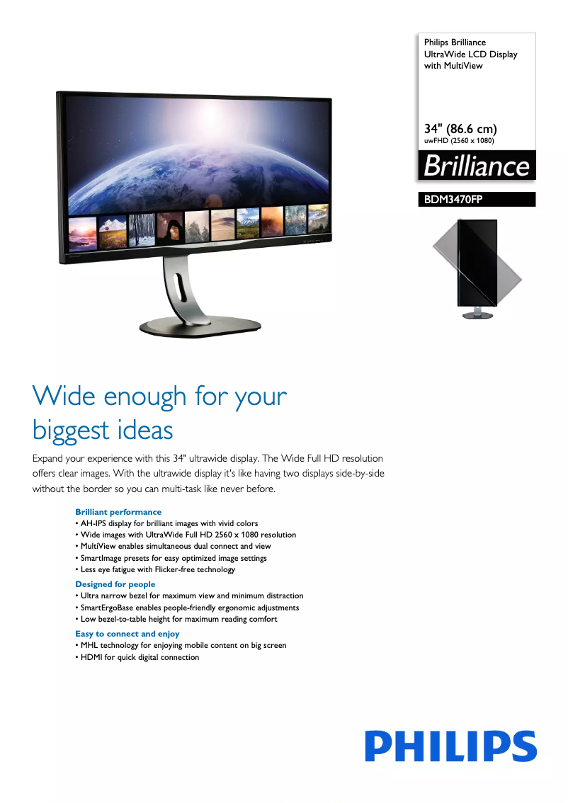 Page 1 de la notice Fiche technique Philips BDM3470FP