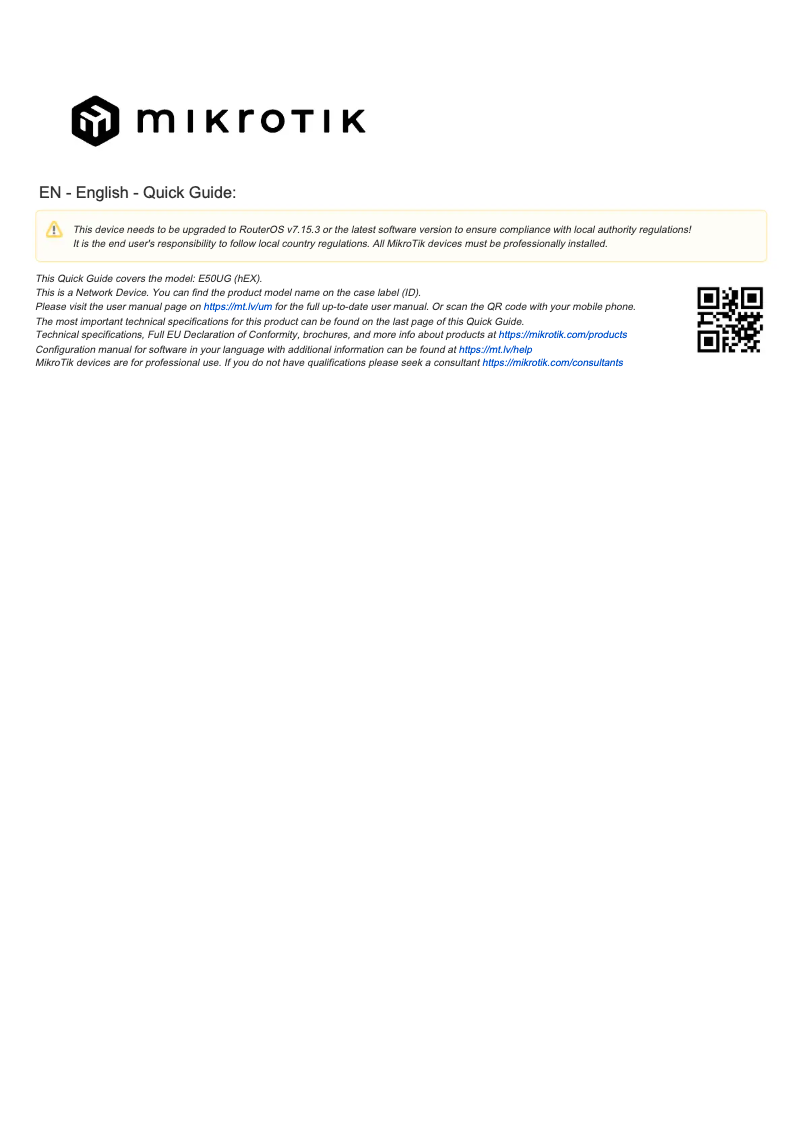 Page n°1 - Manuel utilisateur Mikrotik hEX refresh