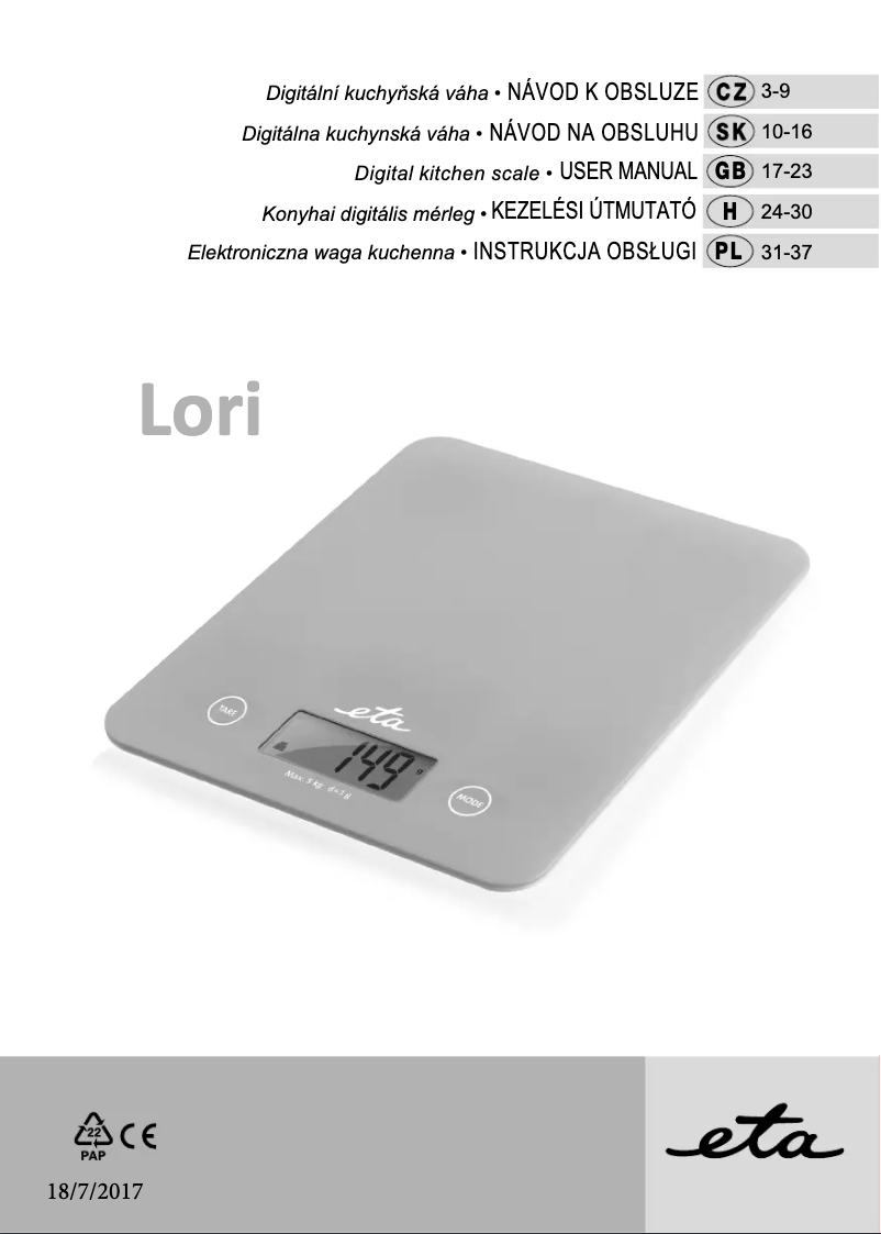 Page 1 de la notice Manuel utilisateur Eta Lori 2777 90050