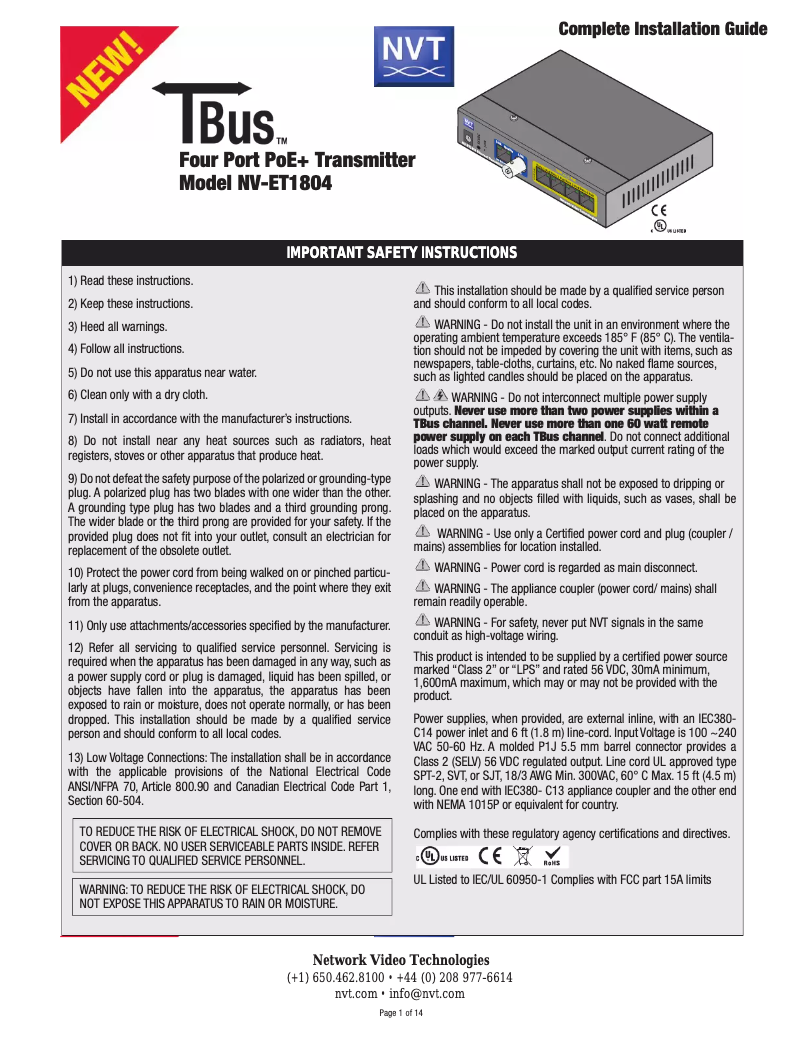 Image de la première page du manuel de l'appareil NV-ET1804