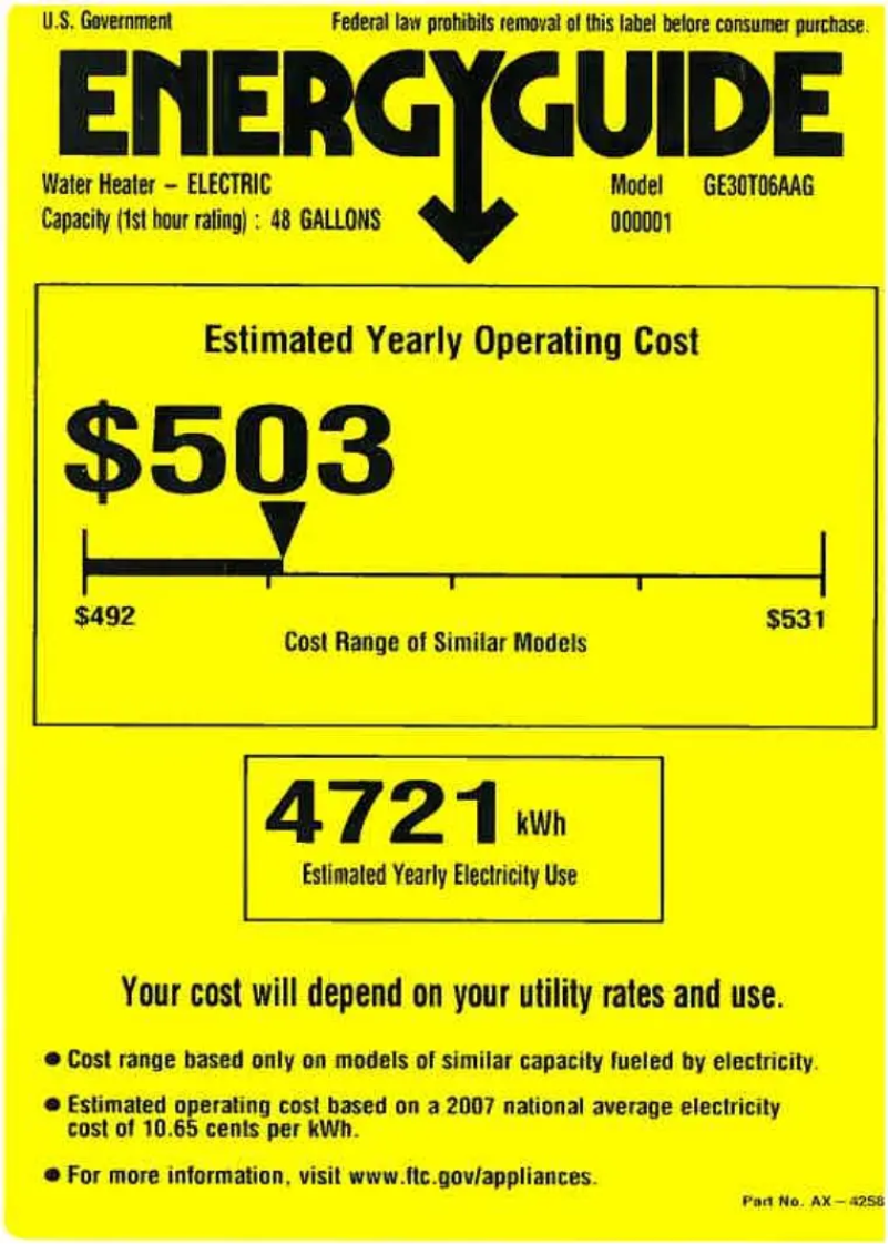 Page 1 de la notice Label énergétique GE GE30T06AAG