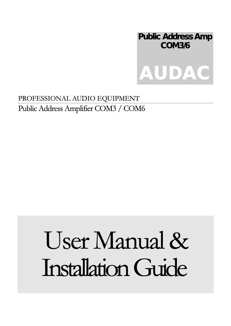 Page n°1 - Manuel utilisateur Audac COM6