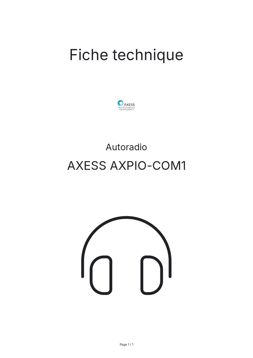 Page n°1 - Fiche technique AXESS AXPIO-COM1