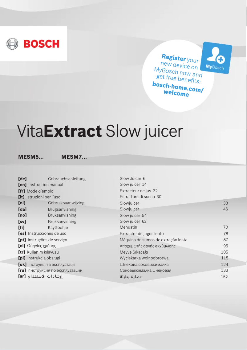 Page 1 de la notice Manuel utilisateur Bosch VitaExtract MESM731M