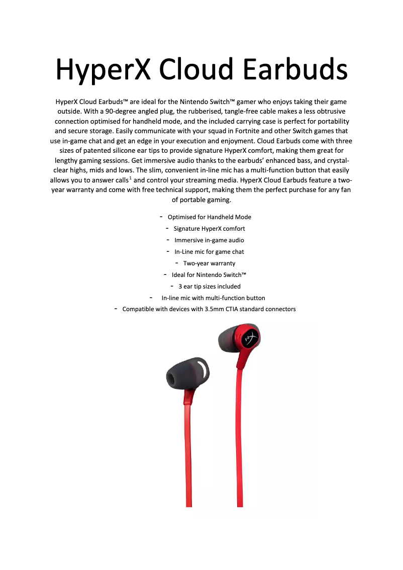 Page n°1 - Manuel utilisateur HyperX Cloud Earbuds