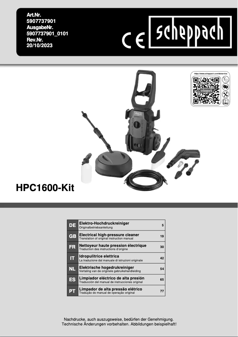 Página 1 del manual Manual de usuario Scheppach HPC1600