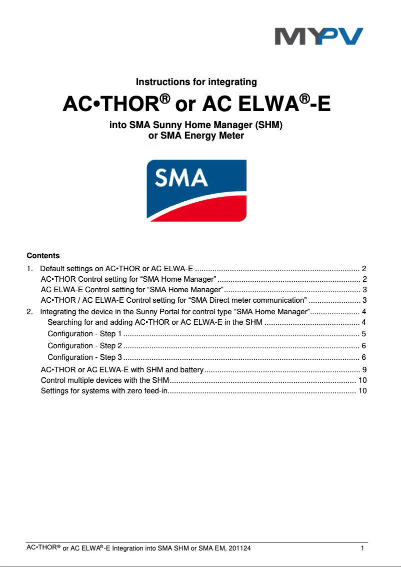 Page 1 de la notice Guide d'installation My-PV AC-THOR