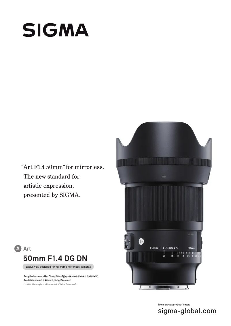 Page 1 de la notice Brochure Sigma 50mm F1.4 DG DN