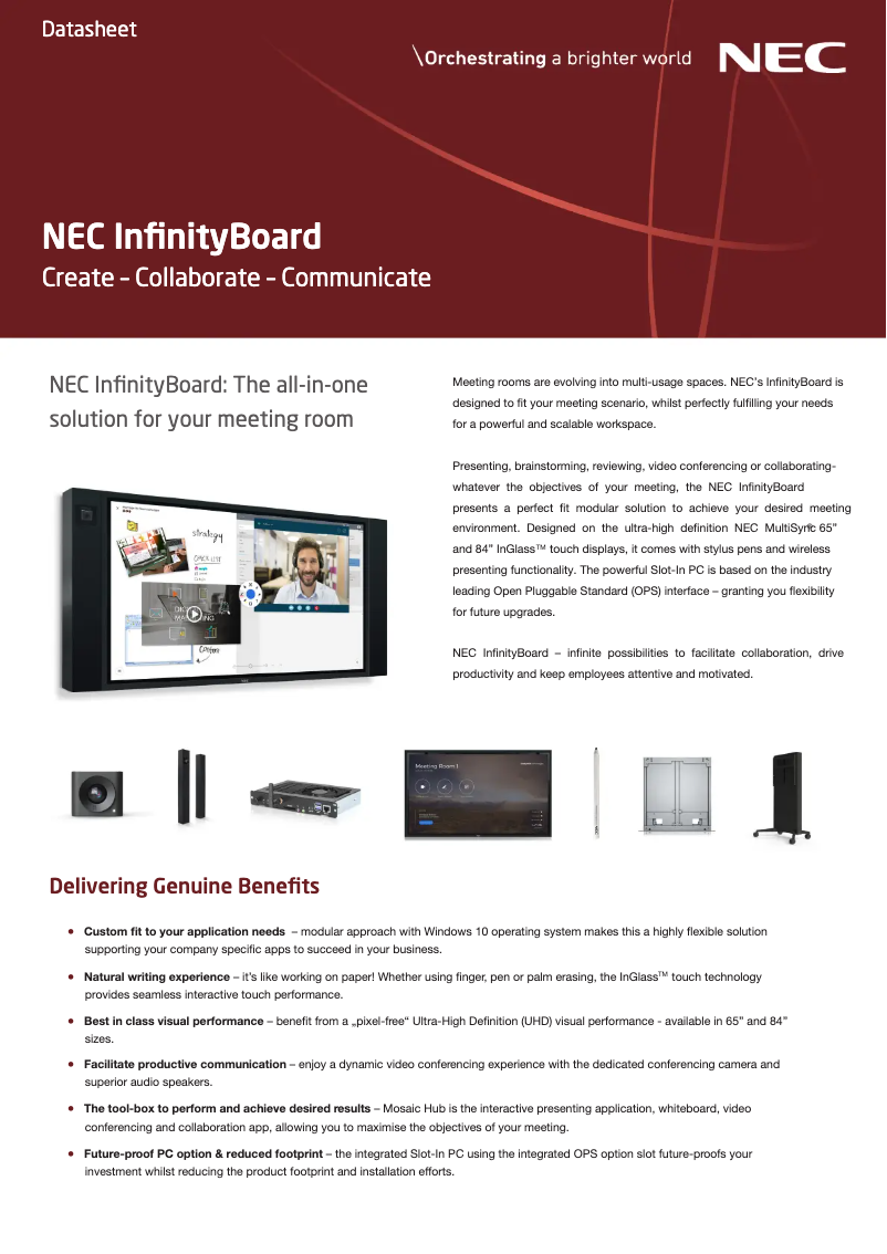 Página 1 del manual Ficha técnica NEC InfinityBoard 84″