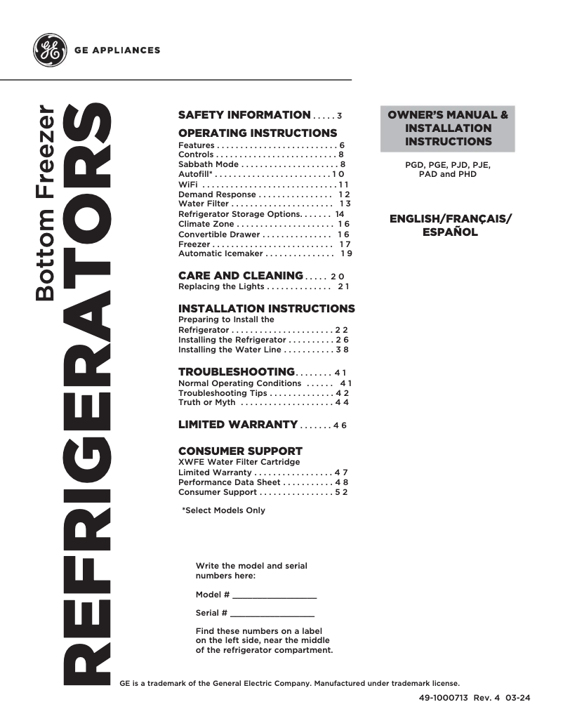 Page n°1 - Guide d'installation GE PGD29BYTFS
