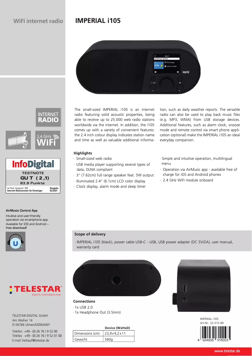 Image de la première page du manuel de l'appareil i105