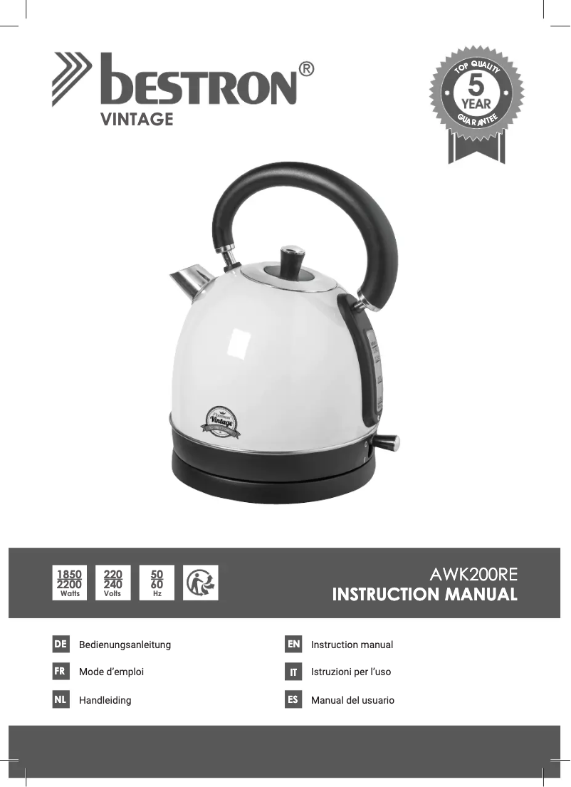 Page 1 de la notice Manuel utilisateur Bestron AWK200RE