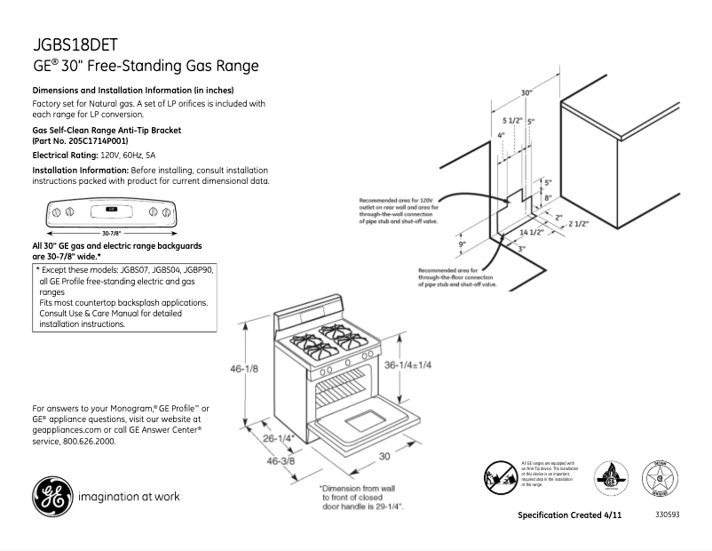 Page n°1 - Fiche technique GE JGBS18DETBB