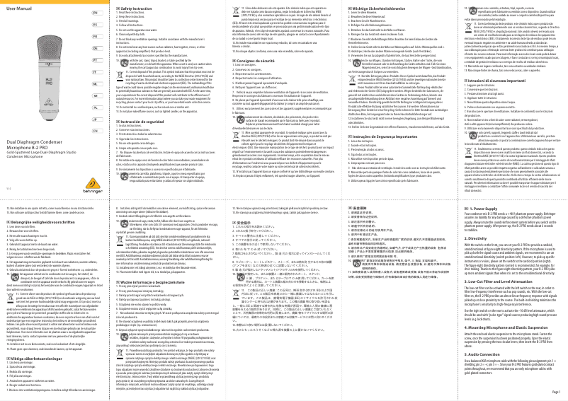 Page 1 de la notice Manuel utilisateur Behringer B-2 Pro