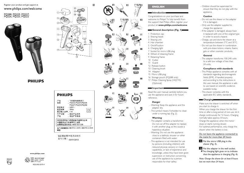 Page 1 de la notice Manuel utilisateur Philips PQ288