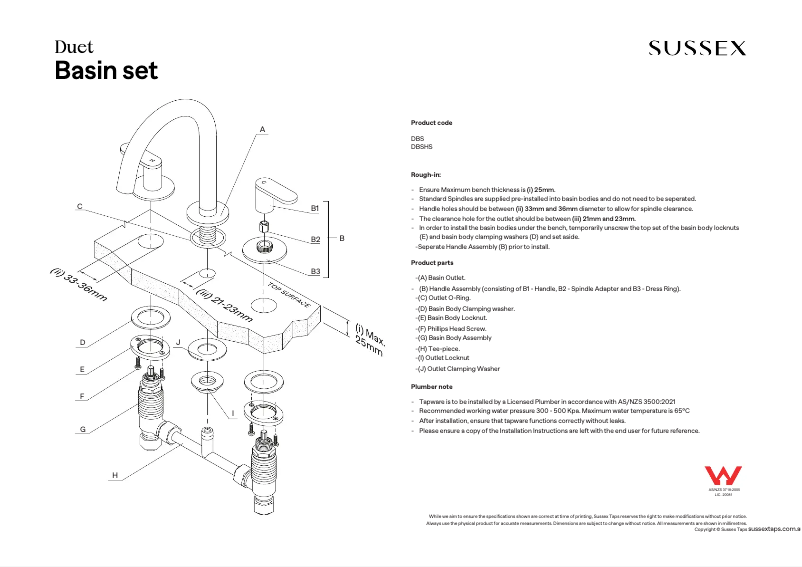 Page n°1 - Manuel utilisateur Sussex DBSHS