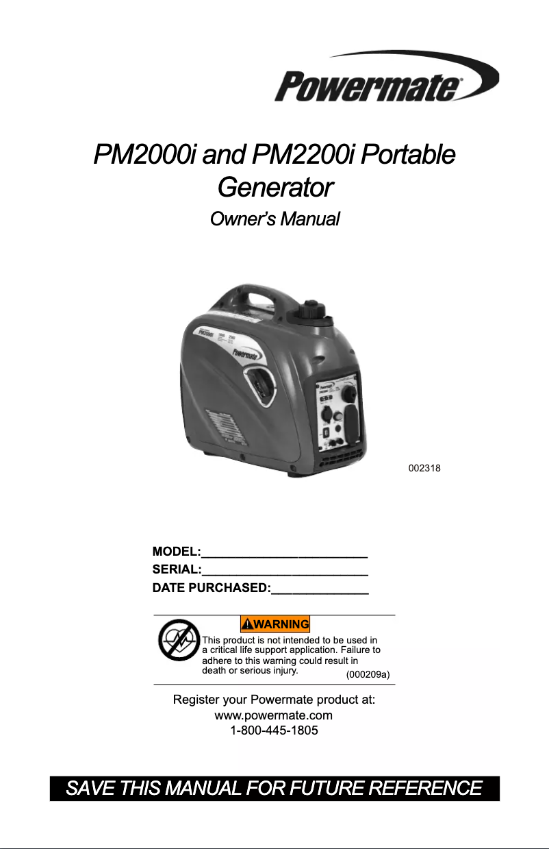 Page n°1 - Manuel utilisateur Powermate PM2000i
