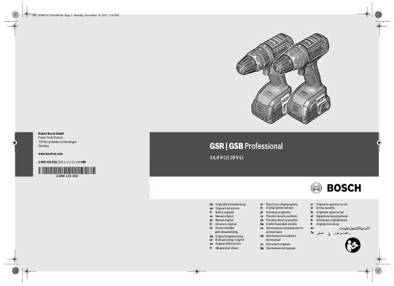 Image de la première page du manuel de l'appareil GSR 14,4-LI Professional