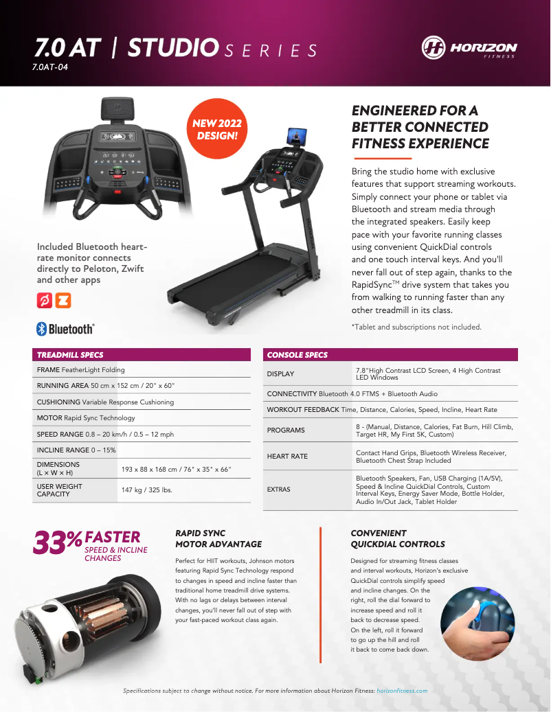Page n°1 - Fiche technique Horizon Fitness 7.0AT