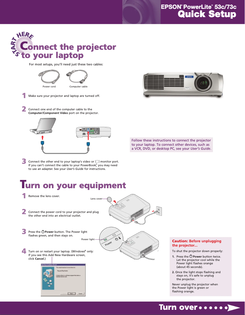 Imagen de la primera página del manual del dispositivo PowerLite 53c