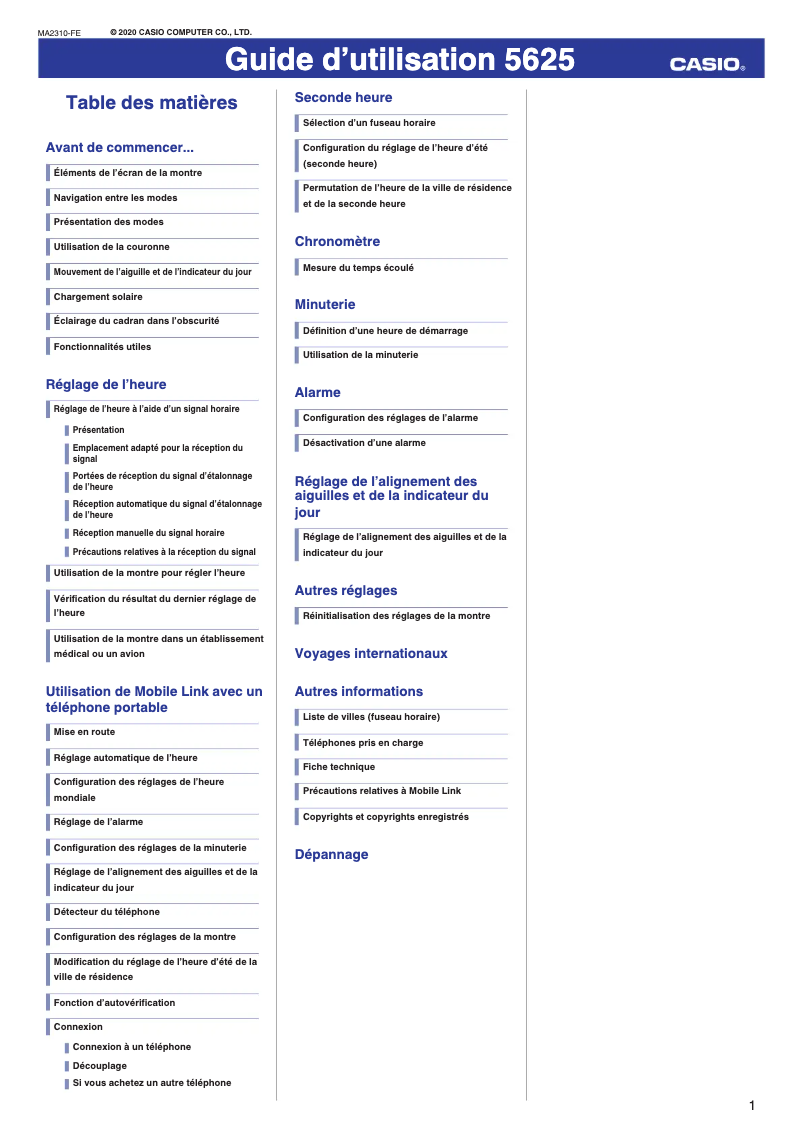 Image de la première page du manuel de l'appareil G-Shock MRG-B2000