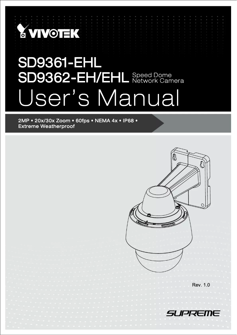 Page 1 de la notice Manuel utilisateur Vivotek SD9362-EHL