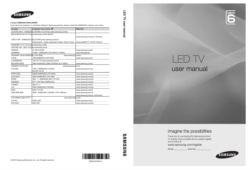 Page 1 de la notice Manuel utilisateur Samsung UE37C6000RP