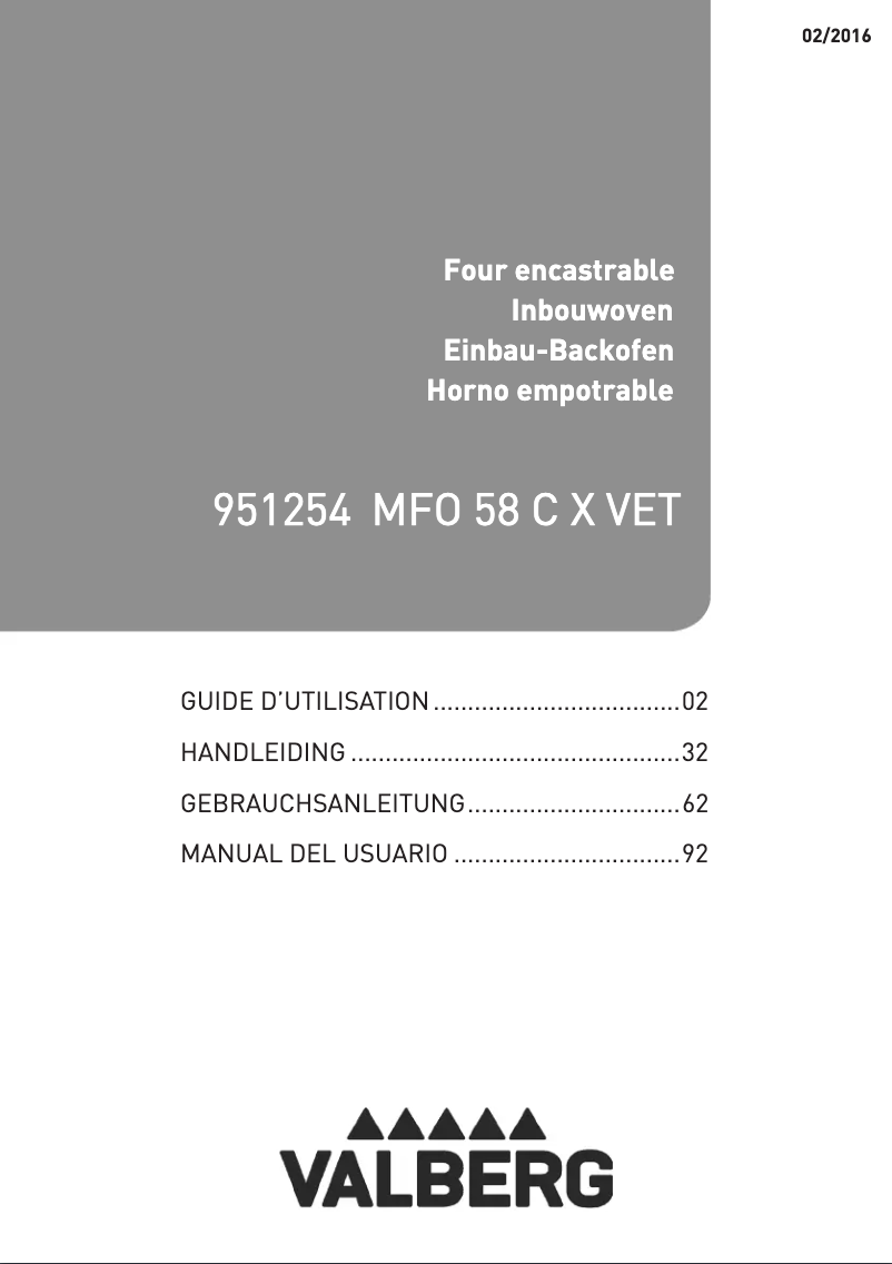 Page n°1 - Manuel utilisateur Valberg MFO 58 C X VET