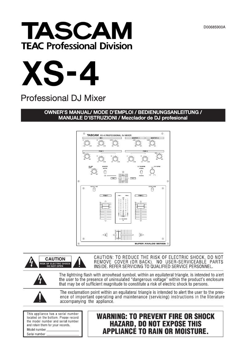 Page n°1 - Manuel utilisateur Tascam XS-4